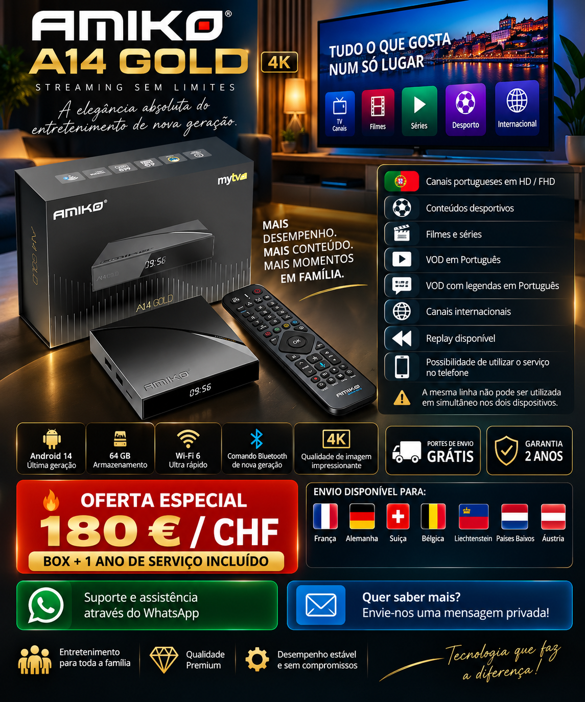 Promoção Amiko A14 GOLD 4K